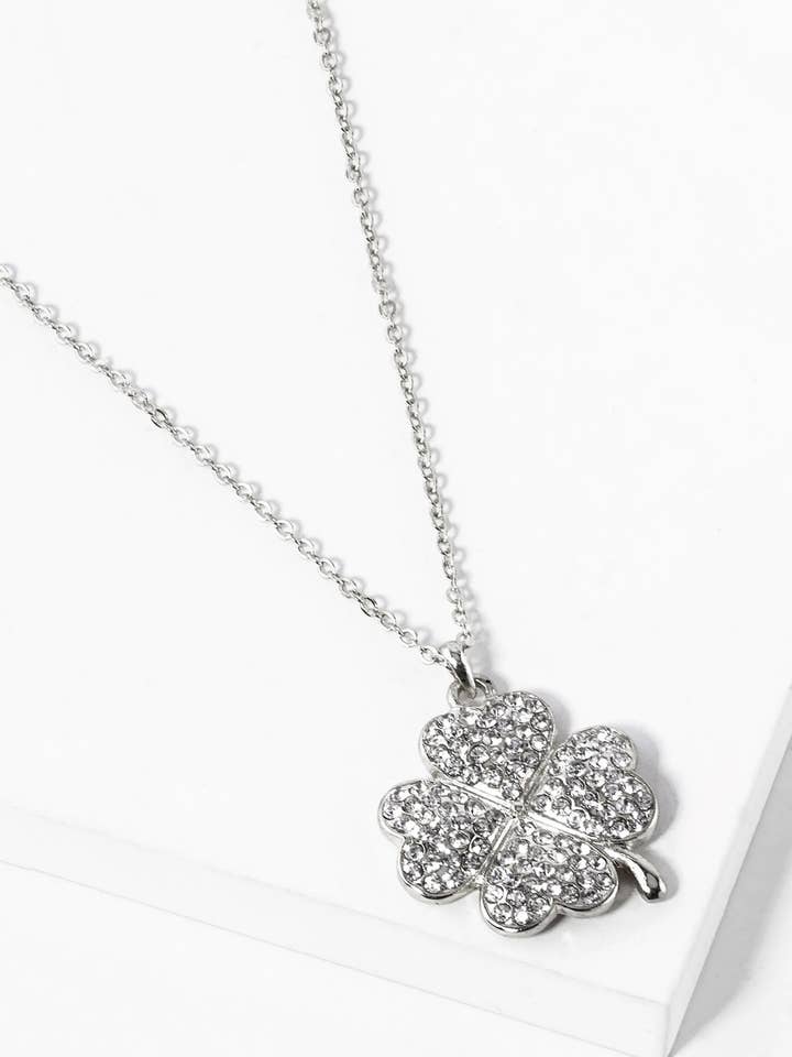 Crystal Pave 25mm Four-Leaf Clover Pendant Necklace for wholesale by Wild Honey