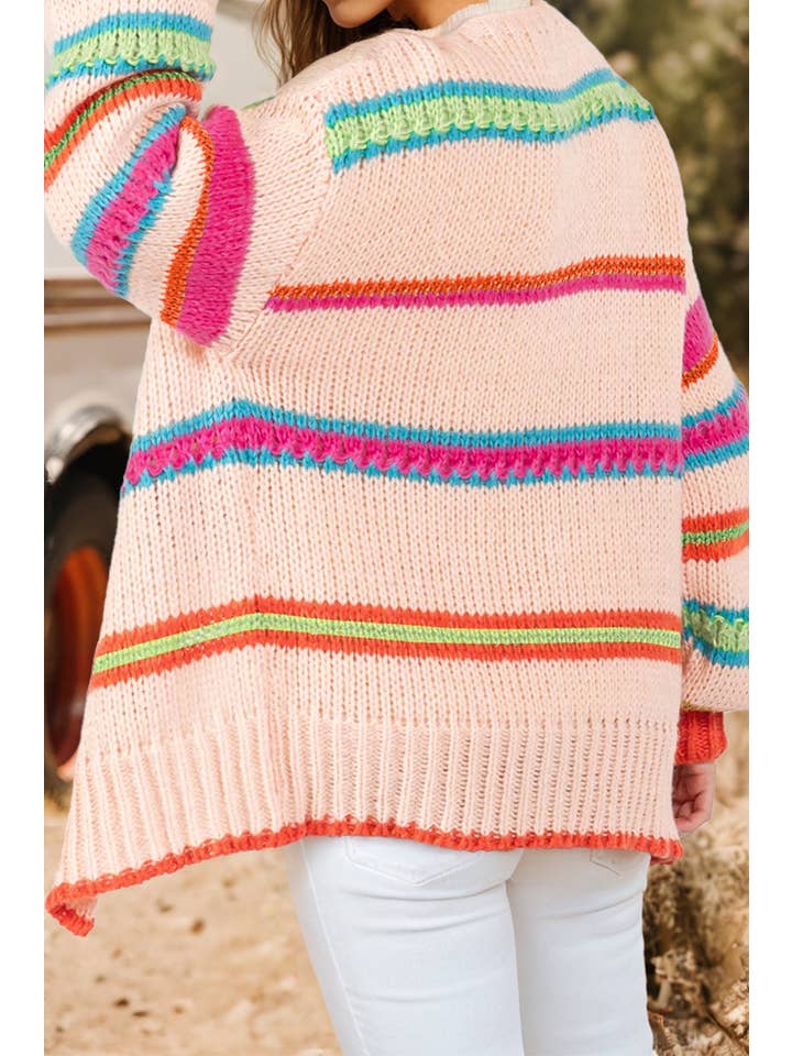 Multicolour Open Front Striped Pattern Knit Oversize Cardigan for wholesale on Faire1