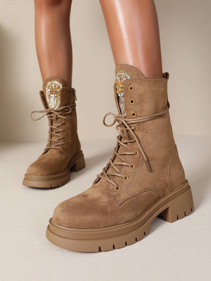 Joia Paris - Wholesale Booties - Women's - WZ-79 lace-up wedge ankle boots with rhinestones