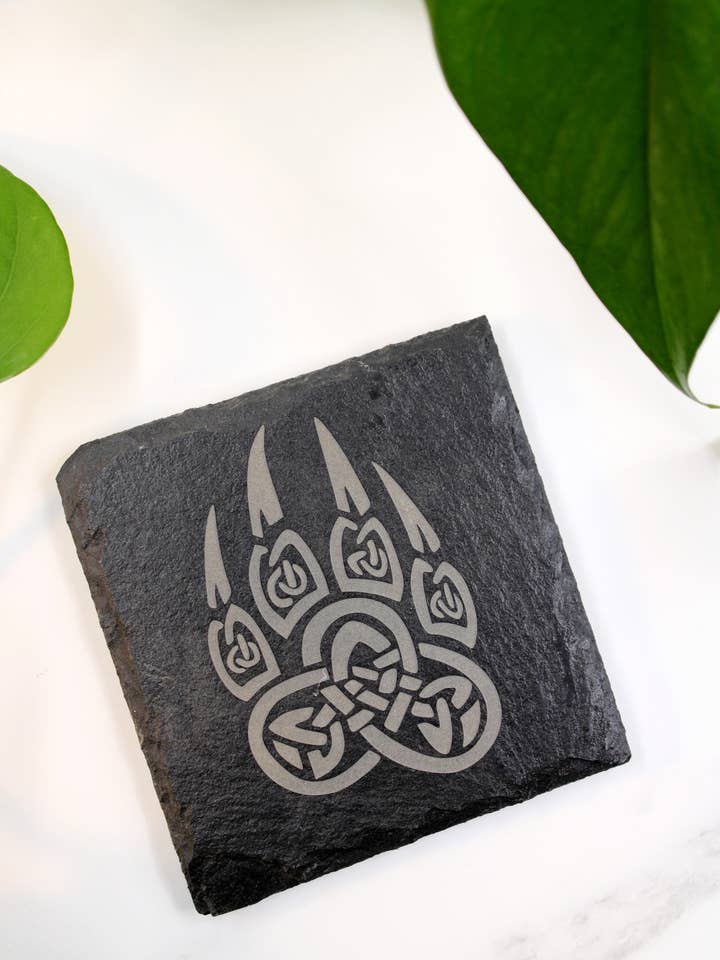 Bear Claw Engraved Slate Coaster for wholesale by Three Witches Tea Shop