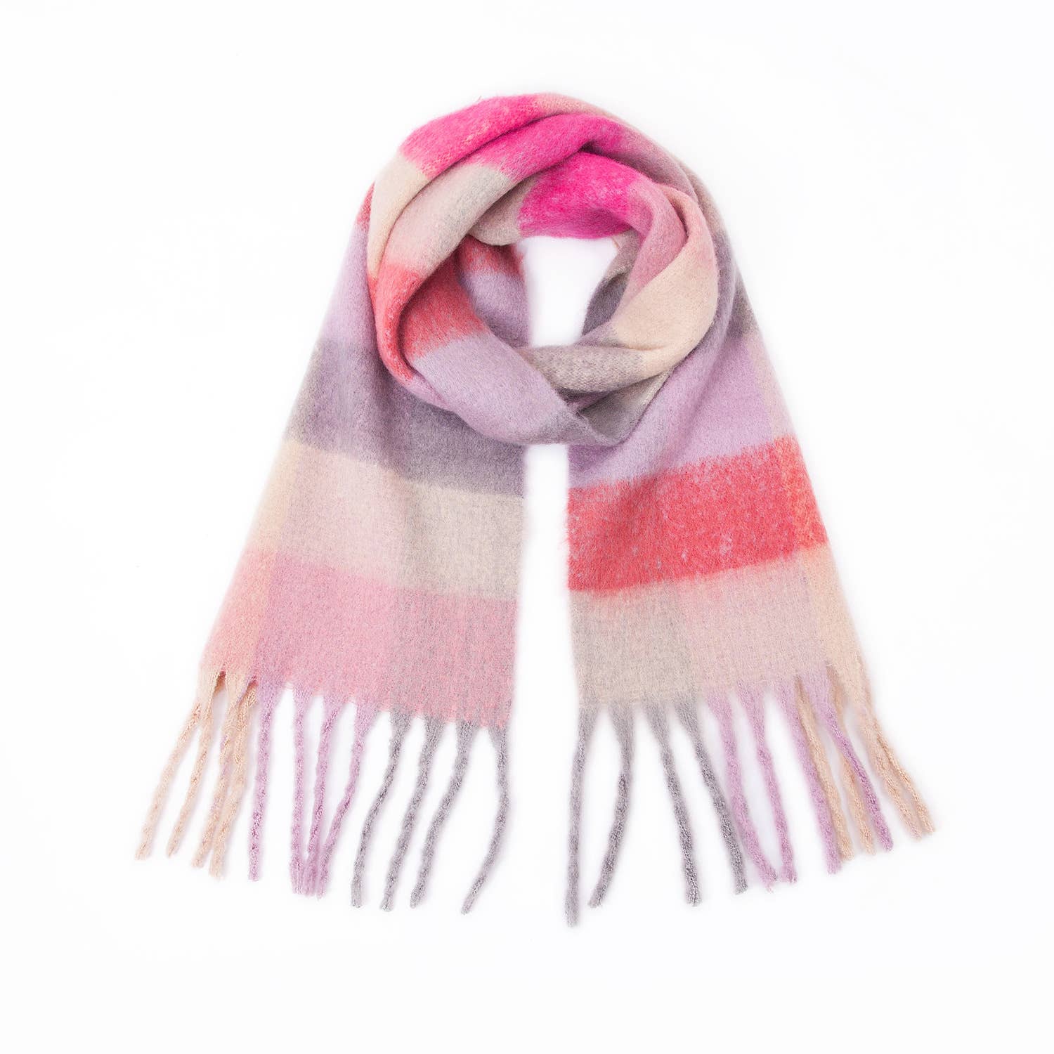 HIDDENBRAND - Wholesale Scarf - Women's - Colour Block Scarf with tassel detail9