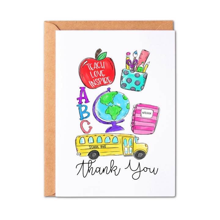 Teacher Hand Drawn Watercolor Thank You Card for wholesale by Simply Crafty