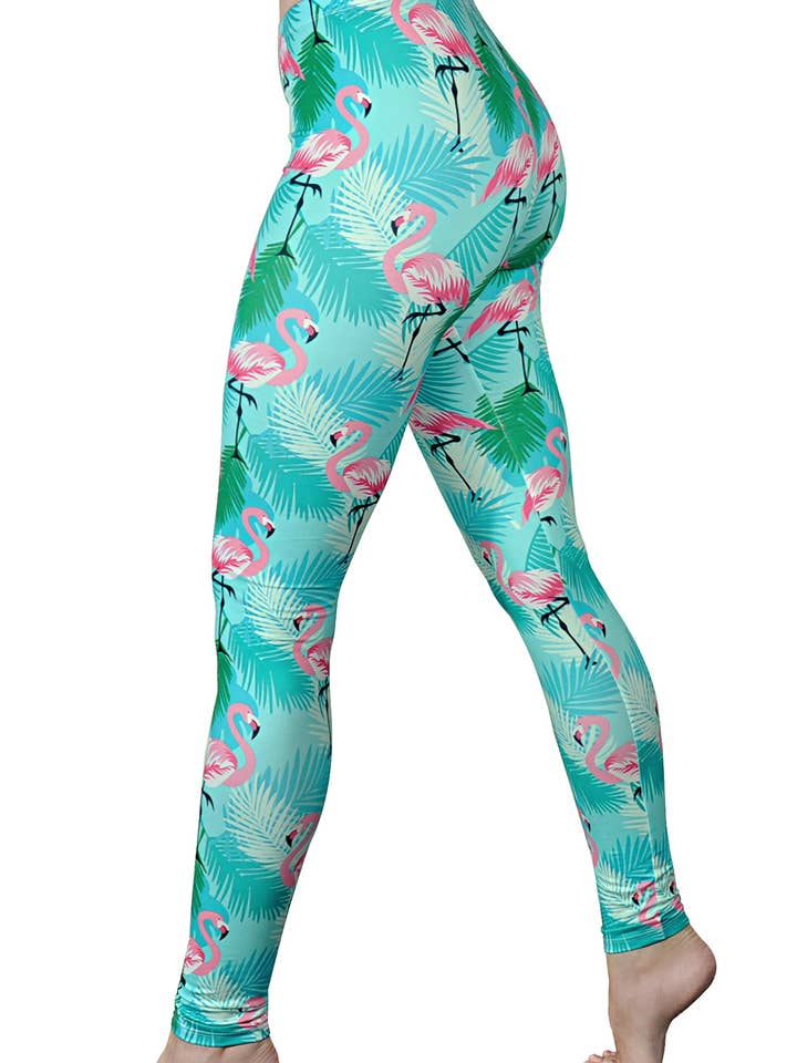 Grønne Oh Flamingo Print Yoga Lounge Leggings til Kvinder for engroshandel hos Comfy Yoga