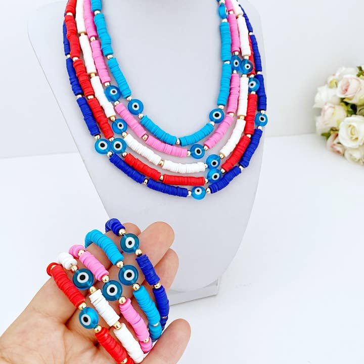 Wholesale Evil Eye Jewelry – Polymer Clay Heishi SET for wholesale by Evileyefavor