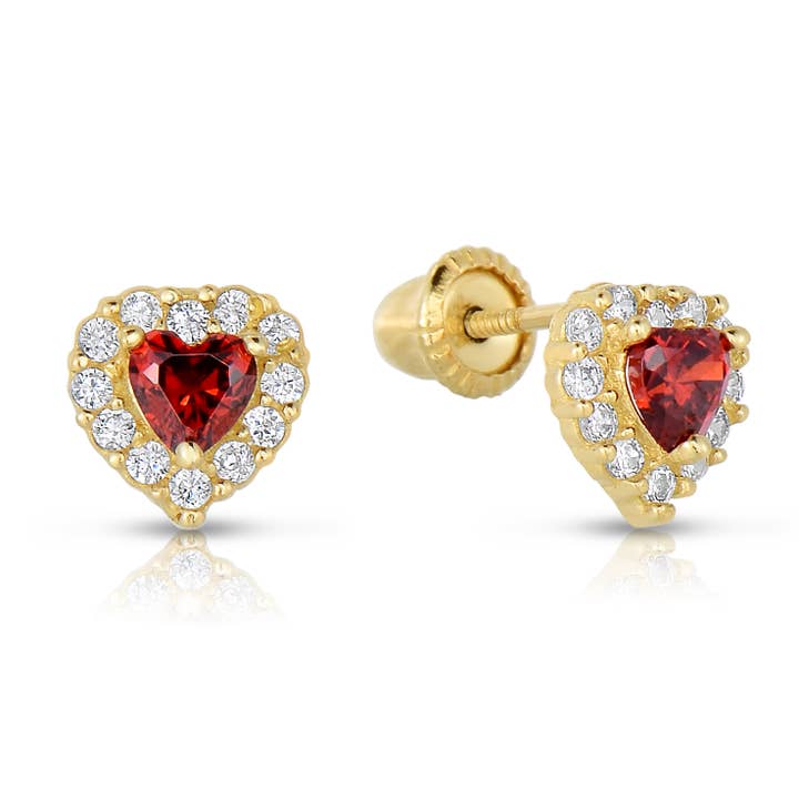 14K Solid Gold Heart Halo Birthstone Stud Earring Screw-back for wholesale by NY Gold & Silver Trading Inc.