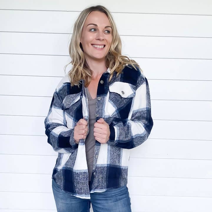 Navy Plaid Shacket for wholesale by Sweettine Wholesale