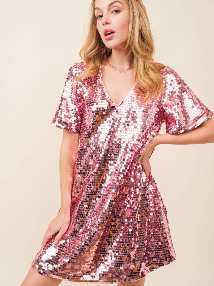 Big Sequin V-neck Mini Dress for wholesale by Main Strip