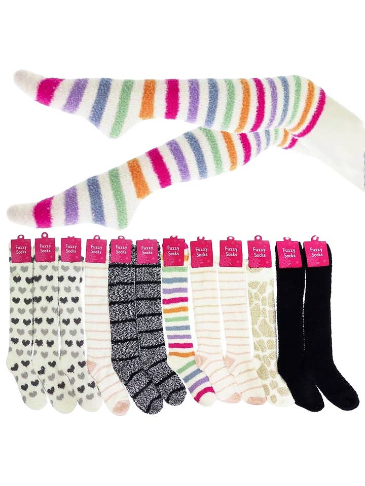 Cap Zone - Venta al por mayor Calcetines - Mujer - Calcetines borrosos a rayas por encima de la rodilla para mujer