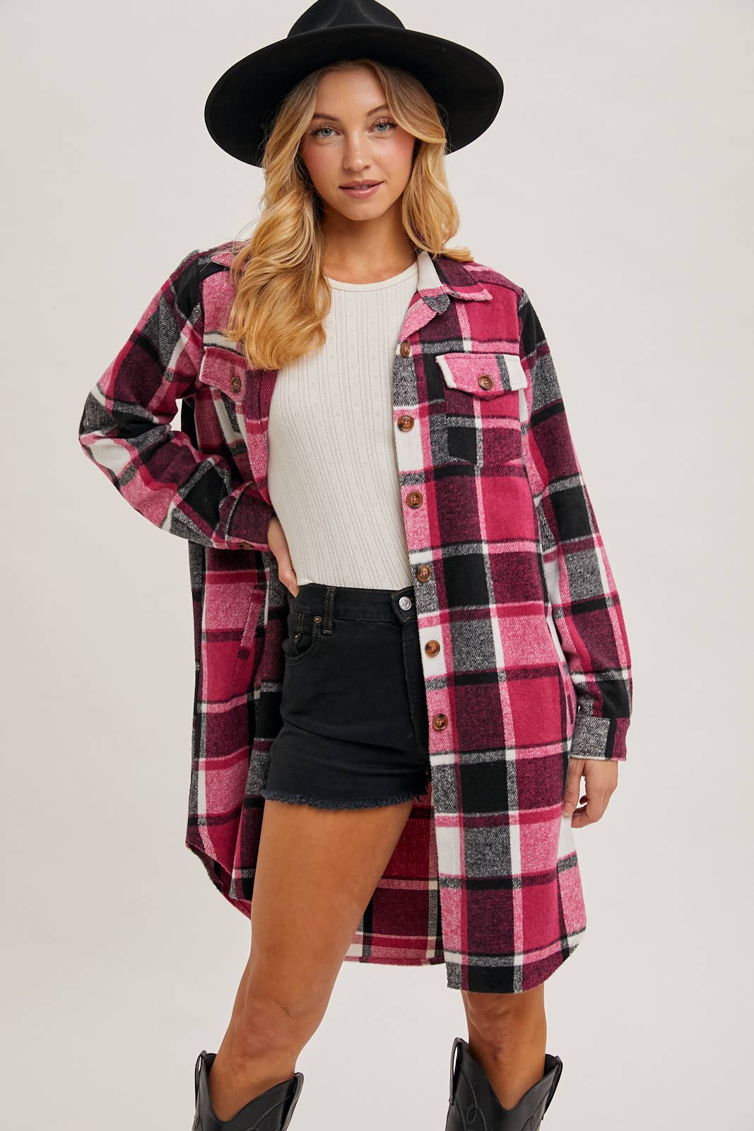 Bluivy – Engroshandel Skjortejakke/shacket – til kvinder – FLANNEL PLAID LANGLINE SHACKET14