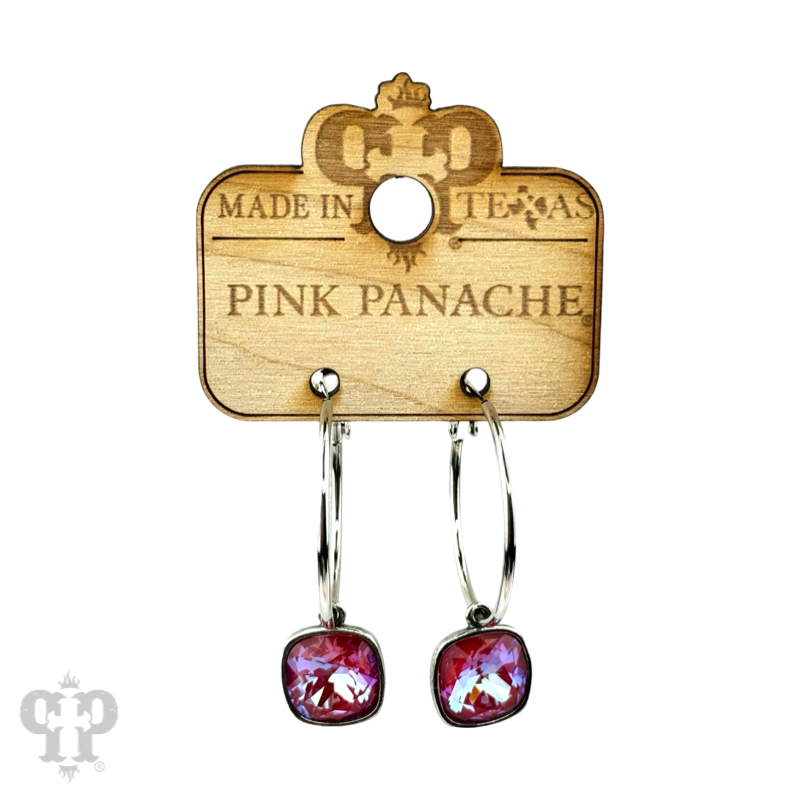 Pink Panache Brands - Wholesale Dangle Earrings - Square Austrian crystal hoop earring, 12mm9