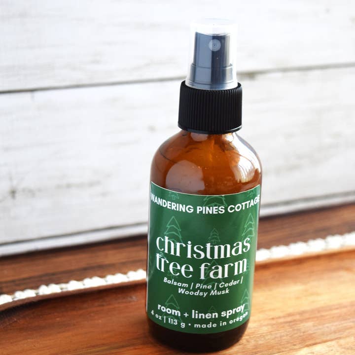 Christmas Tree Farm Room Spray 4oz Glass Bottle for wholesale by Wandering Pines Cottage