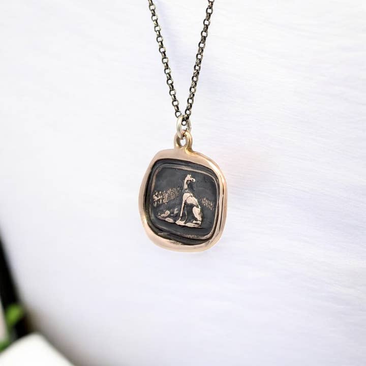 Plum and Posey - Wholesale Pendant/Charm Necklace - Belonging - Bronze Greyhound Landscape Wax Seal Pendant3