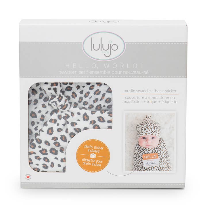 Hello World Newborn Set – Cheetah for wholesale by Lulujo Baby