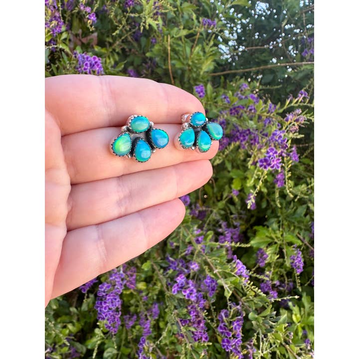 Nizhonitradersllc - Wholesale Stud/Post Earrings - Nizhoni “The Backroads” MINIS Blue Opal & Sterling Silver 4 Stone Earrings Handmade1