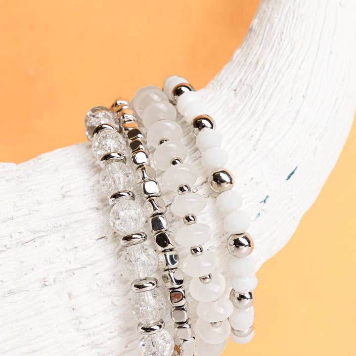 Wholesale Accessory Market - Wholesale Jewelry Set - Sonoma Saturday White and Silvertone Beaded Bracelet Set0