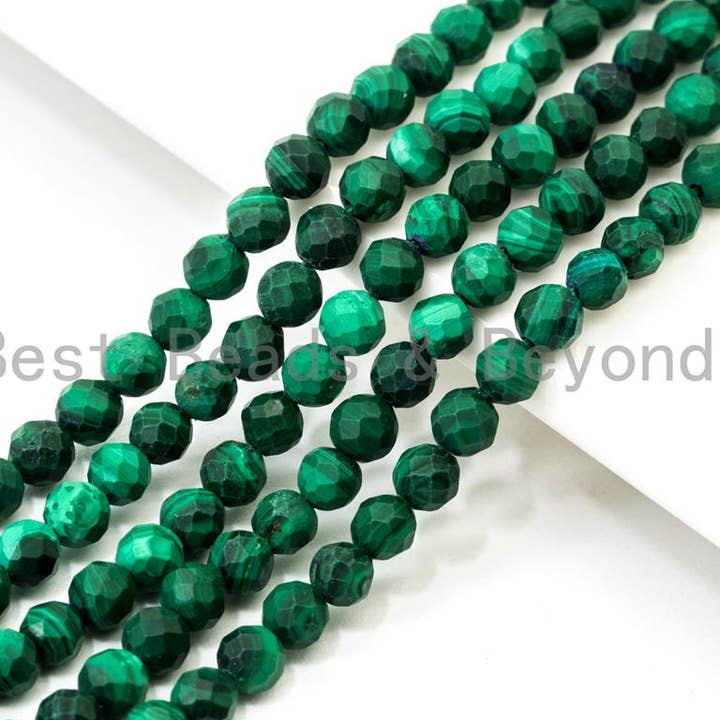BestBeads&Beyond – wholesale Beads – 2mm 3mm 4mm Natural Faceted Malachite Round Beads, Green Gemstones Beads,Natural Malachite Beads,15.5" Full Strand,SKU#U105