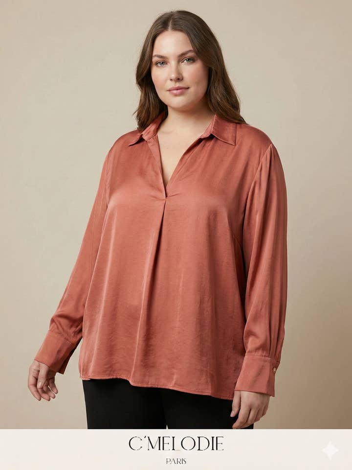 Plus Size - Fluid Shirt with Open Collar for wholesale by C'MELODIE