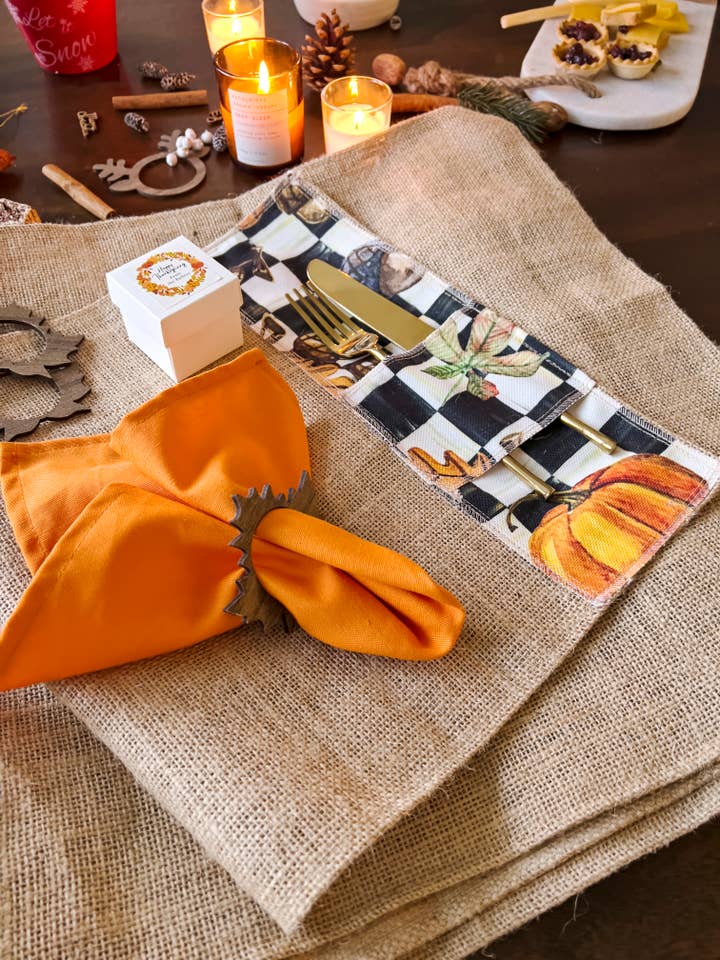 Jute Orange Bomuld Dækkeserviet, Efterår-Efterår Dækkeserviet Sæt med 4 for engroshandel hos Uniq Favors