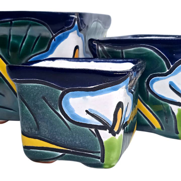 Talavera Hand-Painted Pottery Planters - Set of 3 (Alcatraz 2.8") for wholesale by MEXTEQUIL