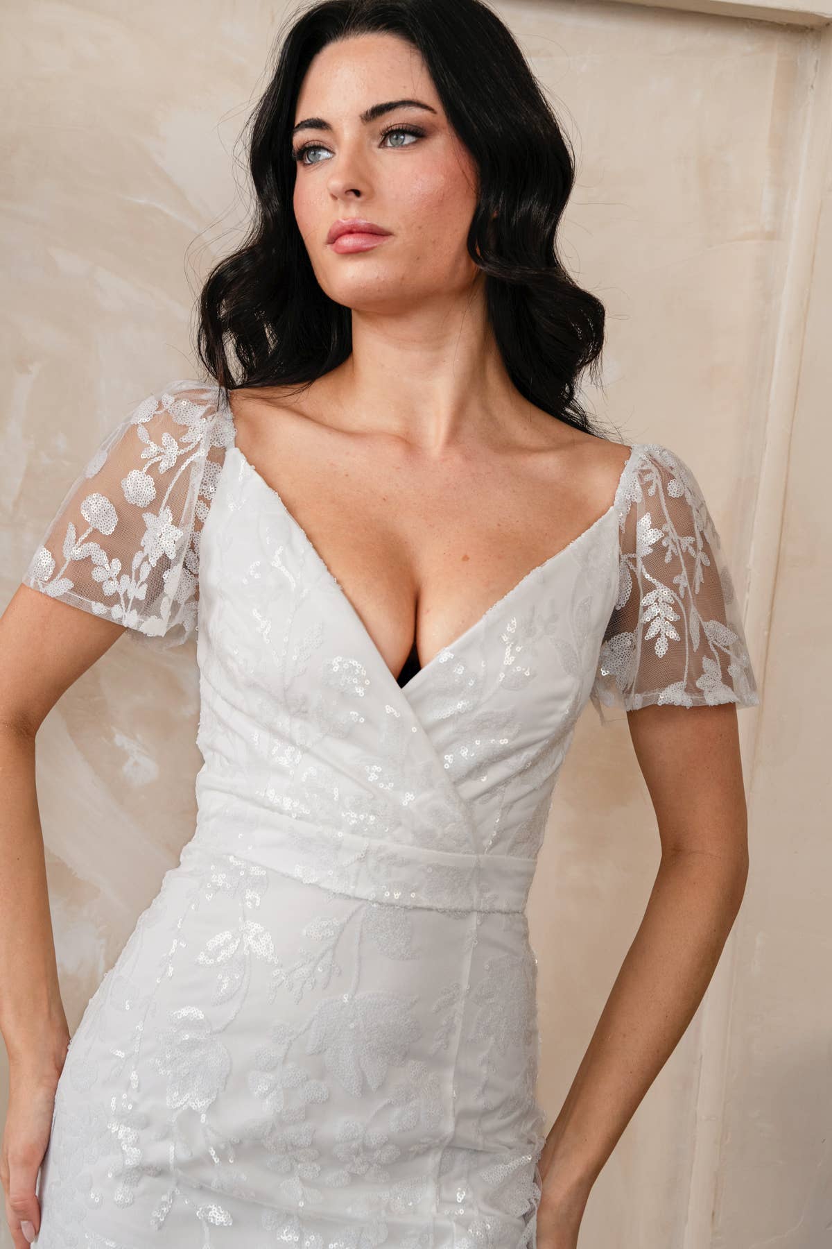 Rosemore Couture - Wholesale Gown - Women's - FLORAL SEQUINED MAXI DRESS WITH SLEEVES9