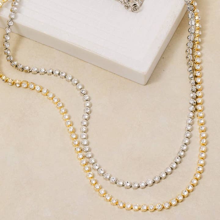 Gold Dipped Cz Tennis Chain Necklace for wholesale by The Looks by Fame Accessories