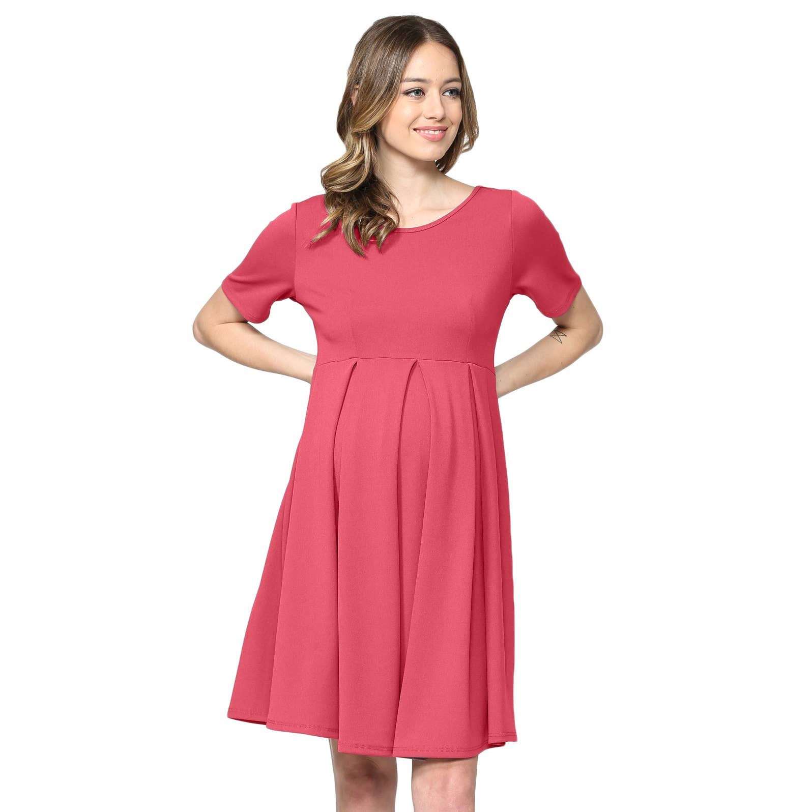 Hello Miz - Wholesale Dress - Maternity - Pleated Round Neck Maternity Skater Dress5