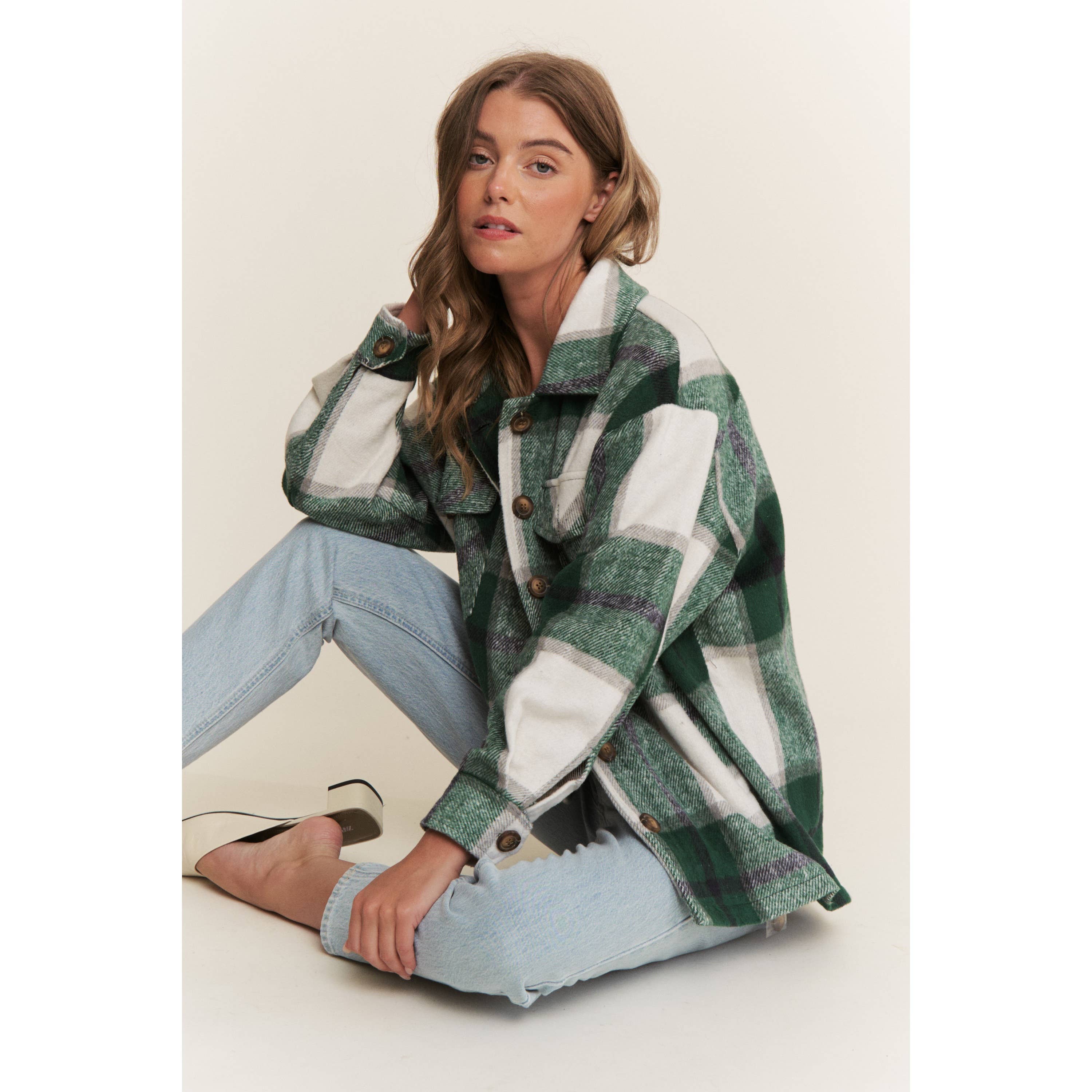 Sweet Generis - Wholesale Shirt Jacket/Shacket - Women's - FUZZY PLAID BUTTON DOWN FLANNEL SHIRT JACKET1