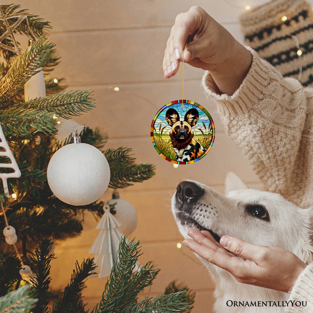 OrnamentallyYou - Wholesale Ornament - Savannah's Wild Dog Stained Glass Style Ceramic Ornament4