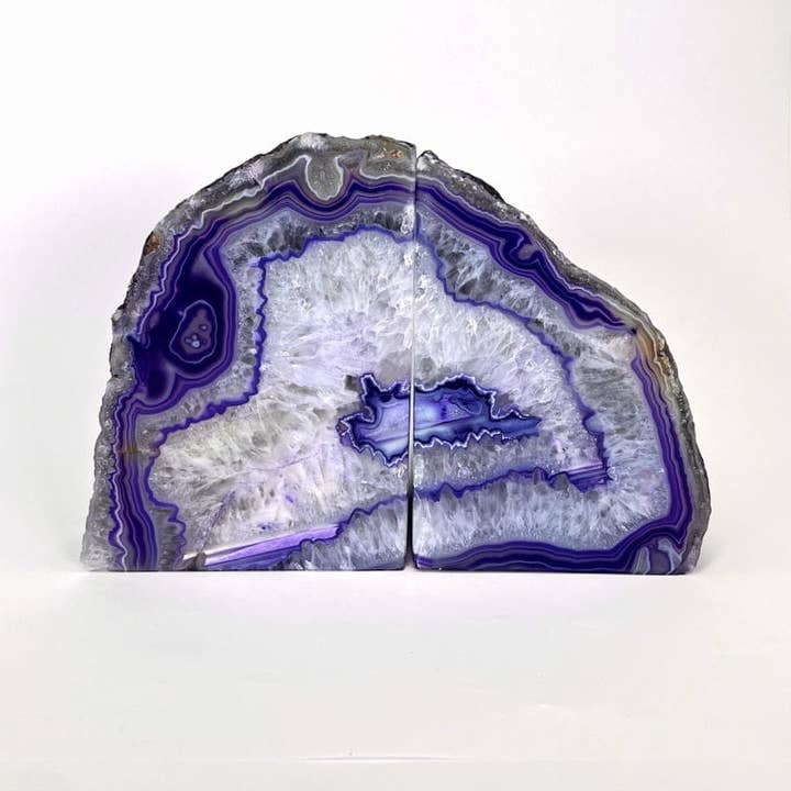 Purple Agate Bookend Pair - 9 to 12 lb - Geode Crystal for wholesale by Rock Paradise