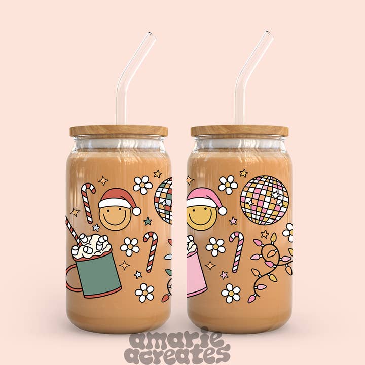 Hot Cocoa Christmas Glass Cup for wholesale by amarieacreates