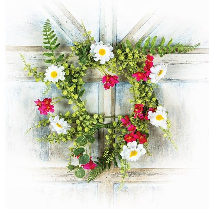 KMI International Corp. - Wholesale Wreath - Large Daisy & Wild Flower Candle Ring With Greenery, 6.5 In