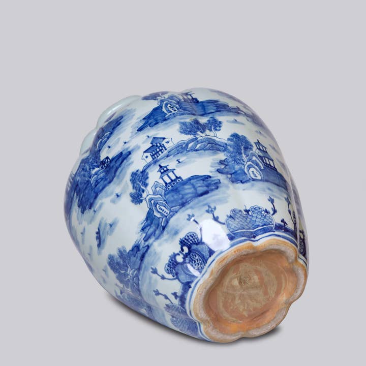 Cobalt Guild - Wholesale Vaas - „Willow Ware” blauwe en witte porseleinen kalebas vaas