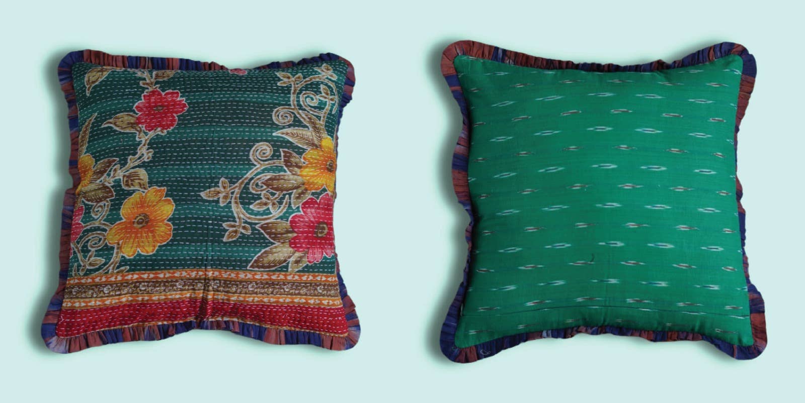 Annahmol - Wholesale Throw Pillow Cover - One of a Kind Vintage Kantha & Ikat Pillow 210