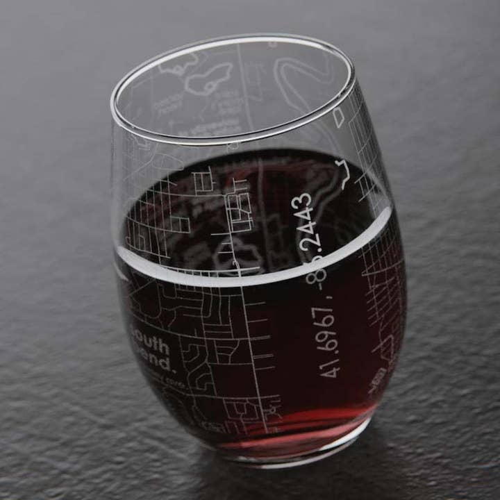 Well Told - Wholesale Wine Glass - South Bend IN - Uni Of Notre Dame College Town Map Glass