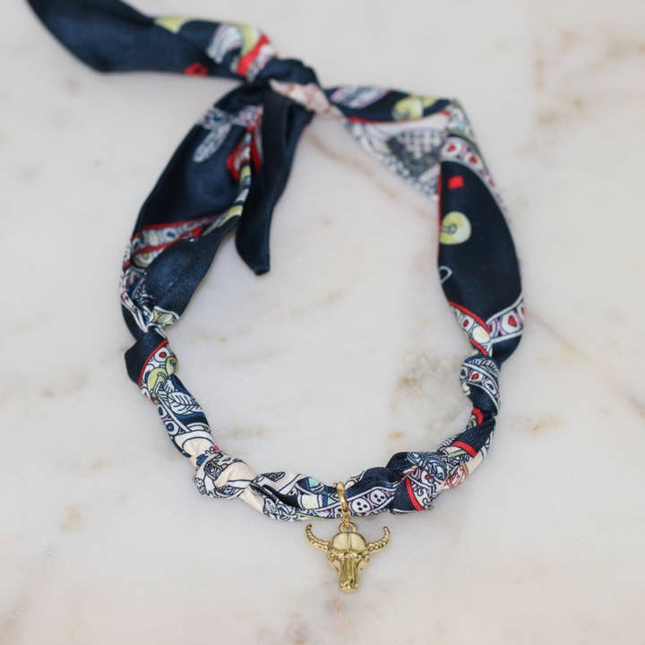 No Bull in Navy Scarf Necklace for wholesale by Deep South Originals Inc.