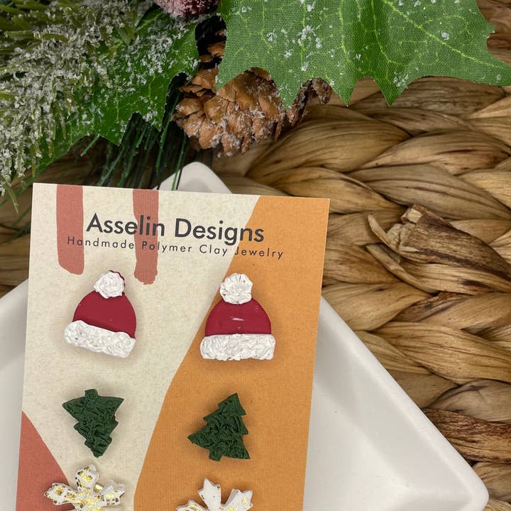 Christmas stud pack for wholesale by Asselin Designs