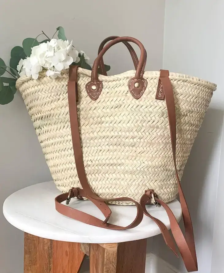 HandmadeBestSeller - Wholesale Beach bag - STRAW BAG Handmade leather, French Market Basket Backpack1