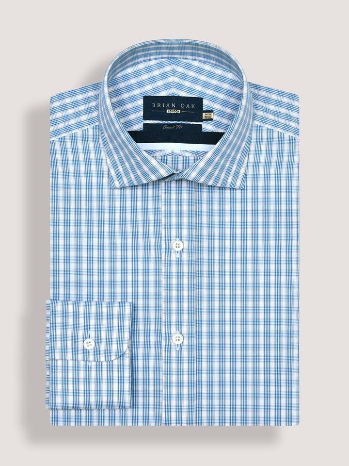 Brian Oak Limited - Wholesale Button Down Shirt - Men's - Light Blue Checkered Dress Shirt