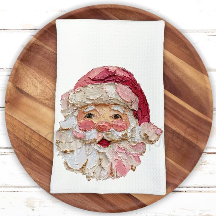 Hand Painted Santa Claus Christmas Kitchen Dish Towel for wholesale by Painted Skies