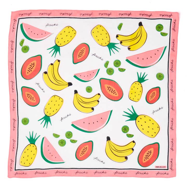 Carson Fruit Print Scarf 21x21 Wholesale for wholesale by INK + ALLOY
