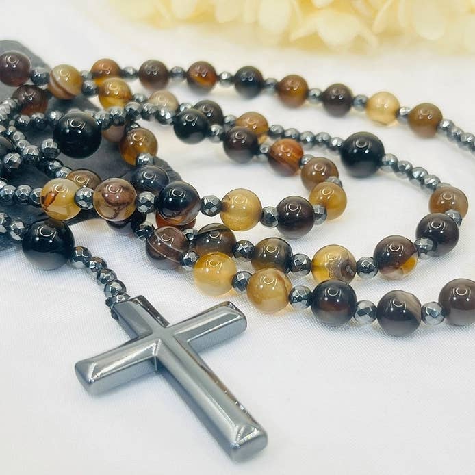 GemMeet - Wholesale Prayer Beads Necklace - Cross Catholic Stone Rosary Necklace 3