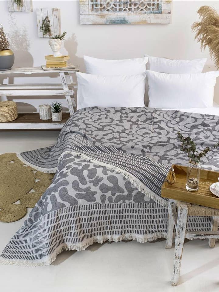 Etnisk svart muslinfilt – turkisk bomullspläd för wholesale av Uzman home textile