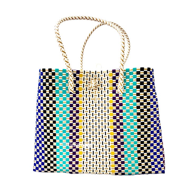 Crépuscule en Mosaïque – Cabas en Bleu, Blanc & Or pour la vente par Pure Di Casa