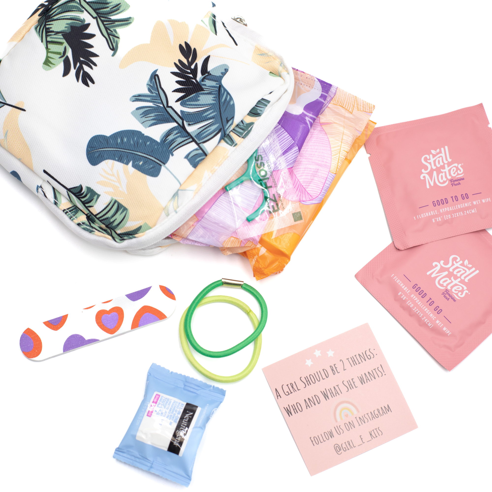 Girl E Kits - Wholesale Menstrual Pad/Liner - First Period Kit For Girls - Palm Trees1