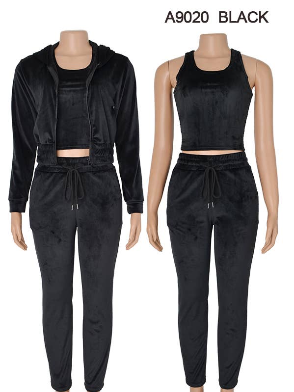 SSImport - Wholesale Lounge set – Women's - A9020 3PCS/SET VELVET HOODIE JACKET TOP PANTS MIXSIZE 12SET 0