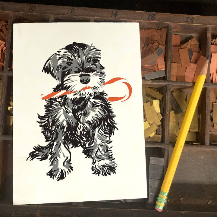 Rigel Paper - Wholesale Christmas Card - RHO-9007 Schnauzer C&y Cane Greeting Card2