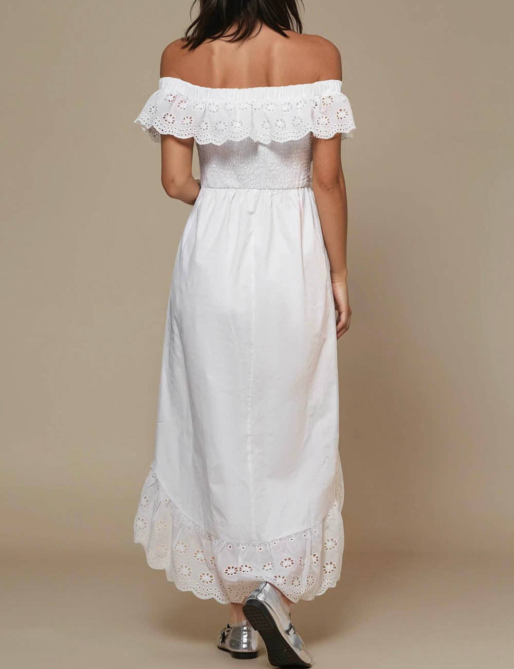 Blanc Robe Midi Épaules Dénudées à Œillets Floraux pour Femmes SKD50298 en vente sur Faire3
