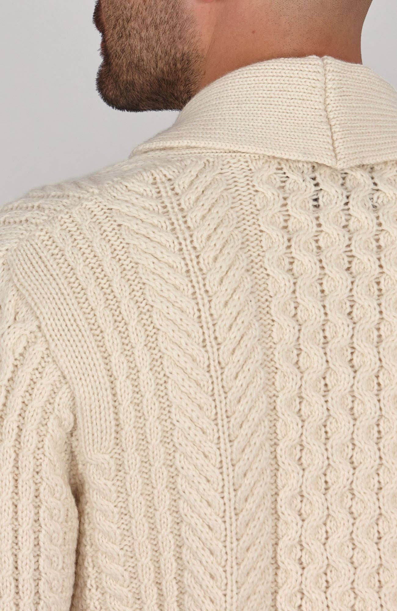 Paul James Knitwear - Wholesale Cardigan - Men's - Mens Chunky Merino Wool Shawl Collar Cable Cardigan4