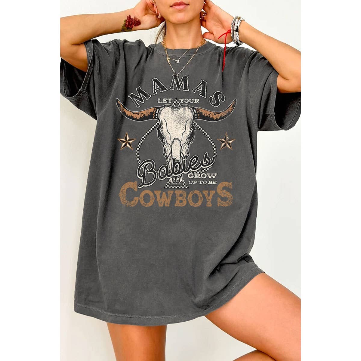 HRTandLUV - Vente Tunique – femme - T-SHIRT IMPRIMÉ MINÉRAL SURDIMENSIONNÉ MAMA LET YOUR BABIES1