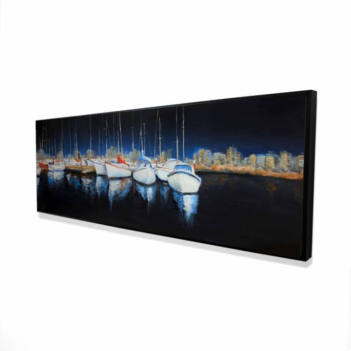 Blå kustnära sovrumstavla - Kväll vid marinan för wholesale av BEGIN HOME DECOR